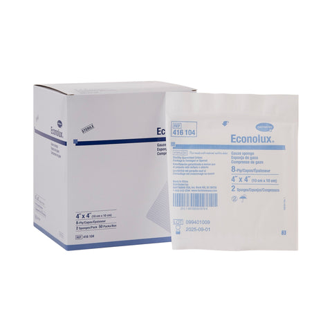 Gauze Sponge Econolux® Cotton 8-Ply 4 X 4 Inch Square Sterile