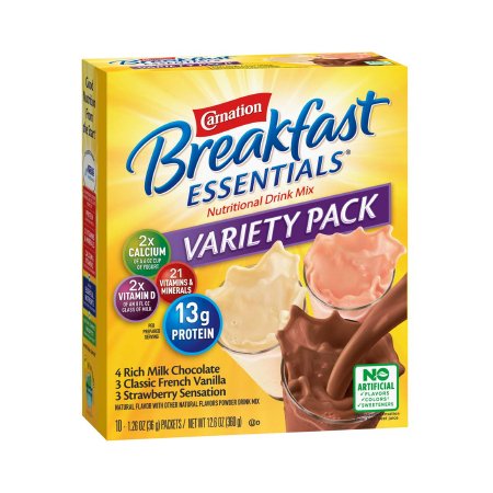 Oral Supplement Carnation Breakfast Essentials® Rich Milk Chocolate / Classic French Vanilla / Strawberry Sensation Flavor Powder 1.26 oz. Individual Packet