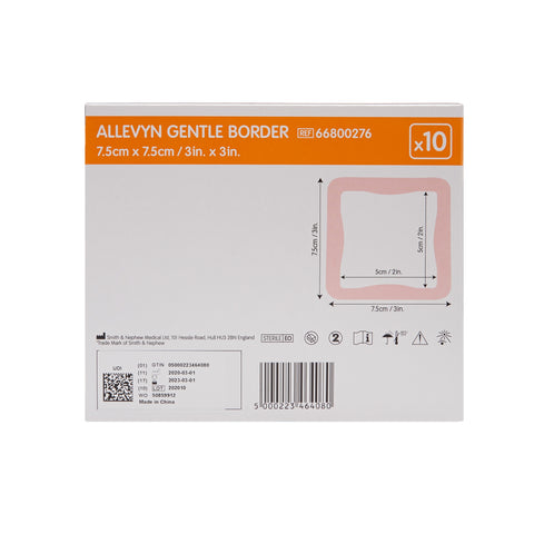 Smith & Nephew Foam Dressing Allevyn Gentle Border 3 X 3 Inch With Border Film Backing Silicone Gel Adhesive Square Sterile #66800276