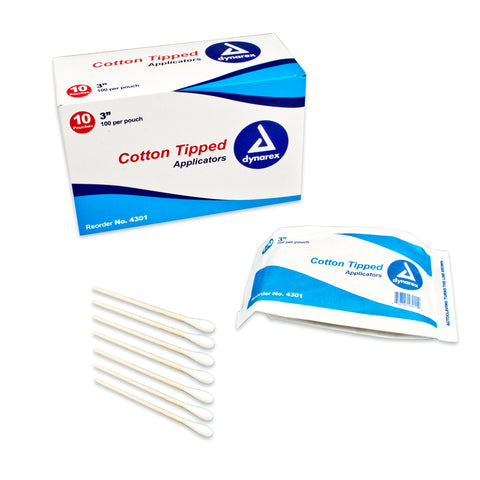 Swabstick Dynarex Cotton Tip Wood Shaft 3 Inch NonSterile 100 per Pack