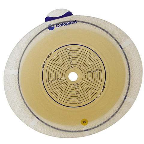 Coloplast Ostomy Barrier 10103 Sensura® Flex Trim to Fit, Standard Wear Double Layer Adhesive 70 mm Flange Yellow Code System 3/8 to 2-3/4 Inch Opening