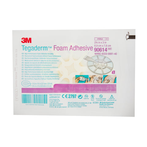 Solventum Corporation Foam Dressing 3M™ Tegaderm™ High Performance 2-3/4 X 2-3/4 Inch With Border Film Backing Acrylic Adhesive Oval Sterile #90614