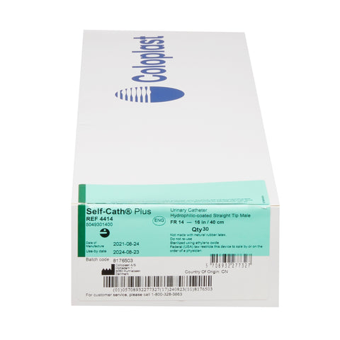 Coloplast Urethral Catheter Self-Cath® Plus Straight Tip Hydrophilic Coated PVC 14 Fr. 16 Inch #4414
