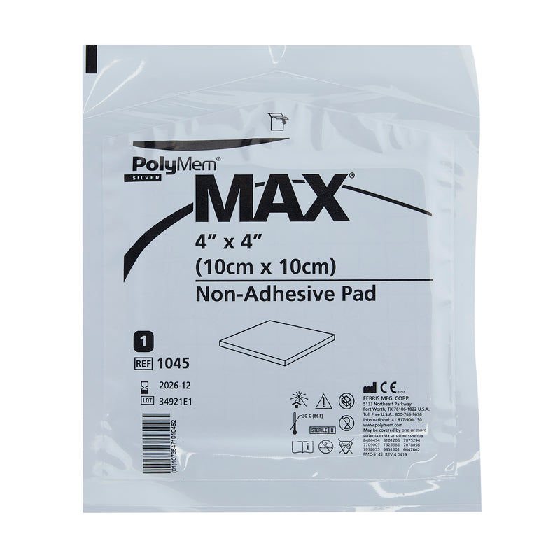 Ferris Manufacturing Silver Foam Dressing PolyMem® MAX 4 X 4 Inch Square Sterile #1045