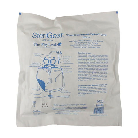SteriGear Urinary Drain Bag The Fig Leaf™ Anti-Reflux Valve Sterile 2,000 mL Vinyl #10270
