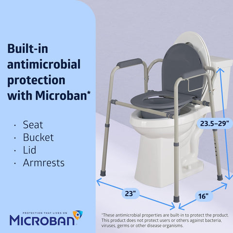 Medline Knockdown Steel Bedside Commode with Microban, Gray #MDS89664KDMBG