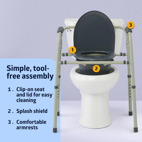 Medline Knockdown Steel Bedside Commode with Microban, Gray #MDS89664KDMBG