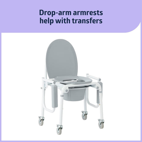Medline Aluminum Drop-Arm Commode with 4 Locking Casters #G1-506DWX1