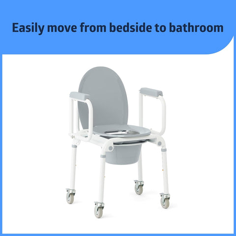 Medline Aluminum Drop-Arm Commode with 4 Locking Casters #G1-506DWX1