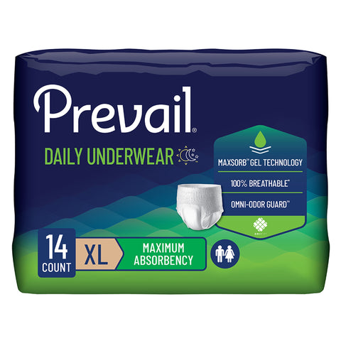 Absorbent Underwear Prevail® Daily Underwear Maximum Pull On with Tear Away Seams Adult X-Large Unisex Disposable Heavy Absorbency #PVS-514