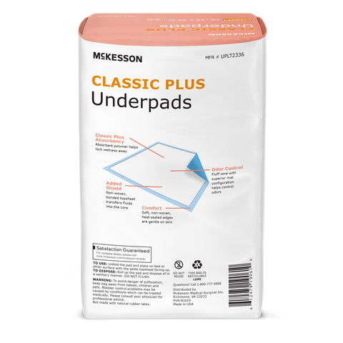 Disposable Underpad McKesson Classic Plus 23 X 36 Inch Fluff Mat Light Absorbency #UPLT2336