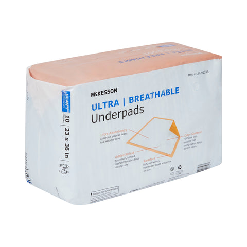 Disposable Underpad McKesson Ultra Breathable Low Air Loss 23 X 36 Inch Fluff / Polymer Heavy Absorbency #UPHV2336