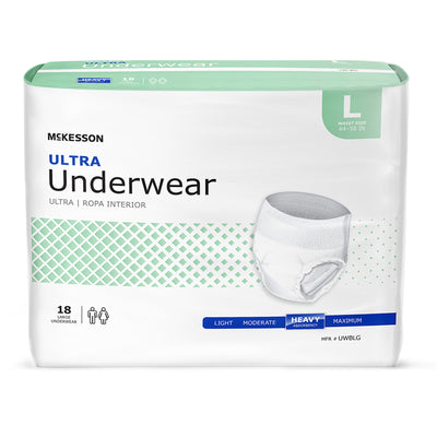 Absorbent Underwear McKesson Ultra Pull On with Tear Away Seams Adult Large Unisex Disposable Heavy Absorbency #UWBLG
