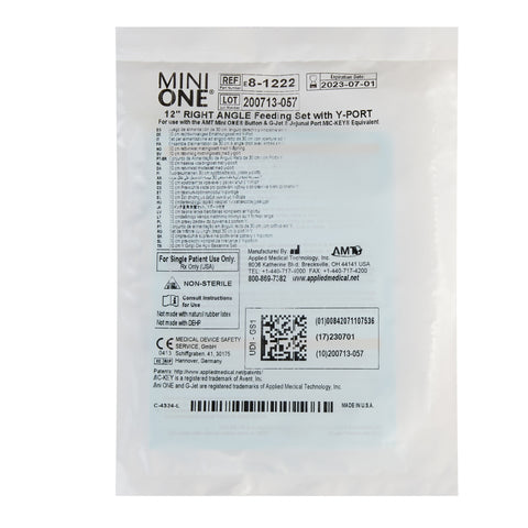 Right Angle Connector with Y-Port Adapter Mini ONE® 12 Inch, Clear For Balloon and Non-Balloon Button Mini ONE® Enteral Feeding Extension Sets #8-1222