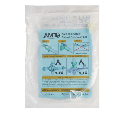 Right Angle Connector with Y-Port Adapter Mini ONE® 12 Inch, Clear For Balloon and Non-Balloon Button Mini ONE® Enteral Feeding Extension Sets #8-1222