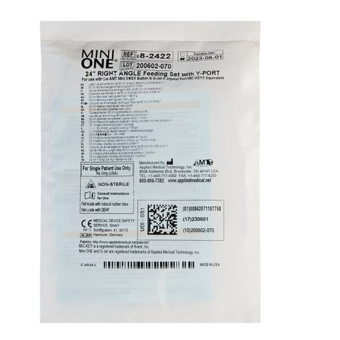 Right Angle Connector with Y-Port Adapter Mini ONE® 24 Inch, Clear For Balloon and Non-Balloon Button Mini ONE® Enteral Feeding Extension Sets #8-2422