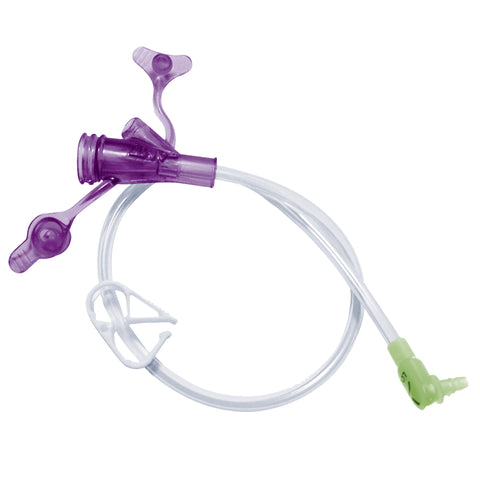 Right Angle Connector with Y-Port Adapter Mini ONE® 12 Inch, Purple For Balloon and Non-Balloon Button Mini ONE® Enteral Feeding Extension Sets #8-1255