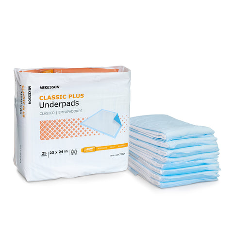 Disposable Underpad McKesson Classic Plus 23 X 24 Inch Fluff Mat Light Absorbency #UPLT2324
