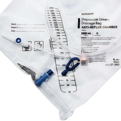 McKesson Urinary Drain Bag Anti-Reflux Valve Sterile 2,000 mL Vinyl #37-2802