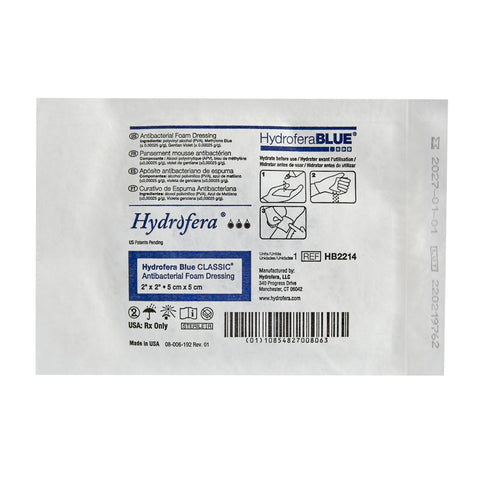 BSN Medical Antibacterial Foam Dressing Hydrofera BLUE® Classic 2 X 2 Inch Without Border Without Film Backing Nonadhesive Square Sterile #HB2214