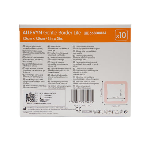 Smith & Nephew Thin Foam Dressing Allevyn Gentle Border Lite 3 X 3 Inch With Border Film Backing Silicone Gel Adhesive Square Sterile #66800834