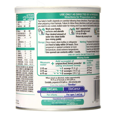 Infant Formula EleCare® Unflavored 14.1 oz. Can Powder Iron Food Allergies #55251