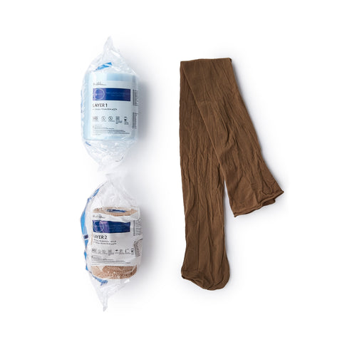 2 Layer Compression Bandage System CoFlex® TLC with Indicators 4 Inch X 3-2/5 Yard / 4 Inch X 5-1/10 Yard 35 to 40 mmHg Self-adherent / Pull On Closure Tan NonSterile