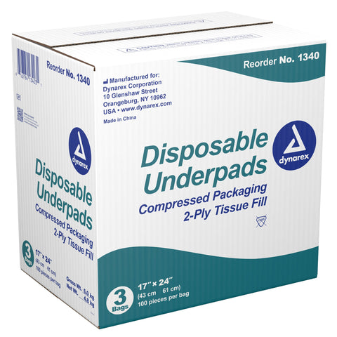 Disposable Underpad Dynarex® 17 X 24 Inch Fluff Light Absorbency #1340