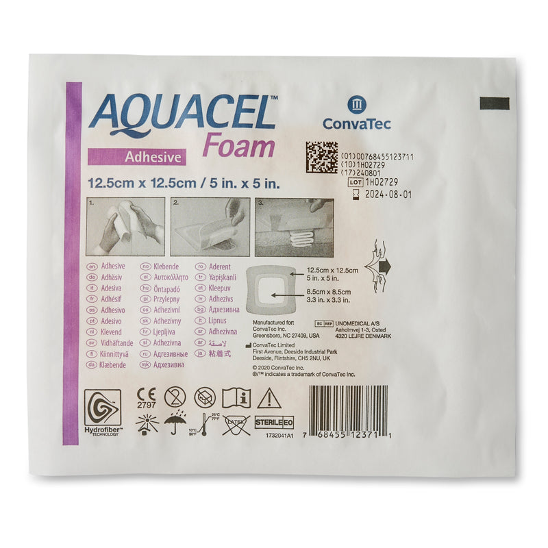 ConvaTec Foam Dressing Aquacel® 5 X 5 Inch With Border Waterproof Film Backing Silicone Adhesive Square Sterile #420619