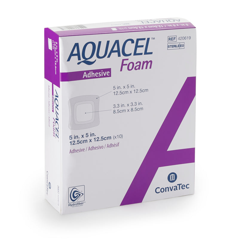 ConvaTec Foam Dressing Aquacel® 5 X 5 Inch With Border Waterproof Film Backing Silicone Adhesive Square Sterile #420619