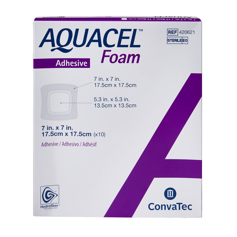 ConvaTec Foam Dressing Aquacel® 7 X 7 Inch With Border Waterproof Film Backing Silicone Adhesive Square Sterile #420621