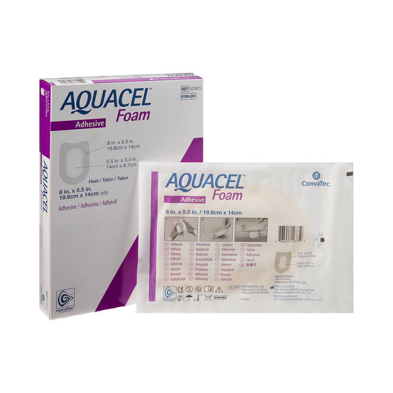 ConvaTec Foam Dressing Aquacel® 5-1/2 X 8 Inch With Border Waterproof Film Backing Silicone Adhesive Heel Sterile #420625