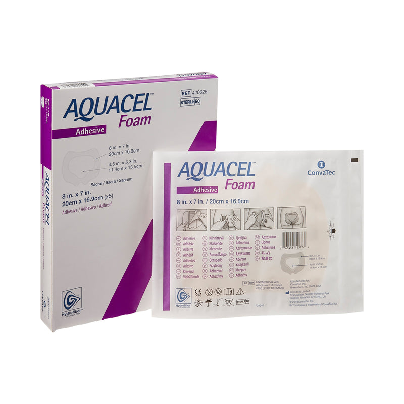 Foam Dressing Aquacel® 7 X 8 Inch With Border Waterproof Film Backing Silicone Adhesive Sacral Sterile 420626