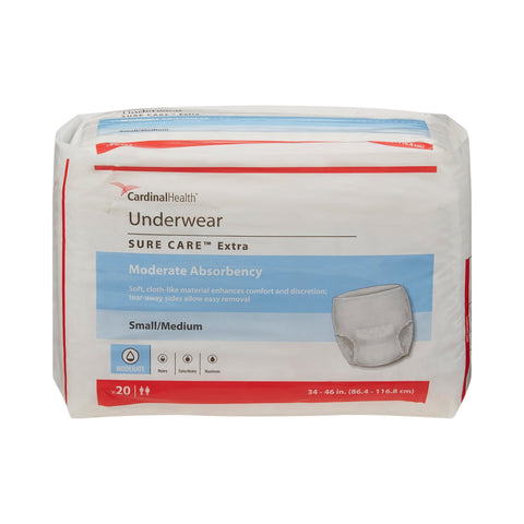 Absorbent Underwear Sure Care™ Extra Pull On with Tear Away Seams Adult Small / Medium Unisex Disposable Moderate Absorbency #1840A