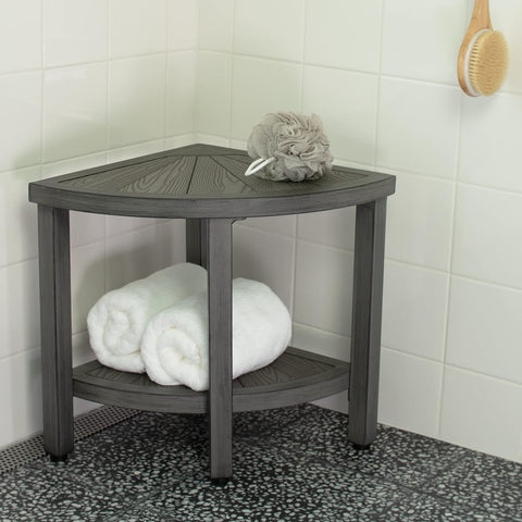 Medline Corner Aluminum and Faux Wood Bath Bench, 15.5" W x 15.5" D x 18" H #G2-501X1