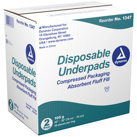 Disposable Underpad Dynarex® 30 X 30 Inch Fluff / Polymer Heavy Absorbency #1347