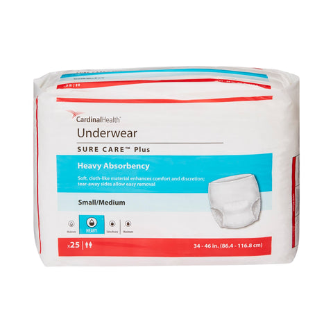 Absorbent Underwear Sure Care™ Plus Pull On with Tear Away Seams Adult Medium Unisex Disposable Heavy Absorbency #1605R