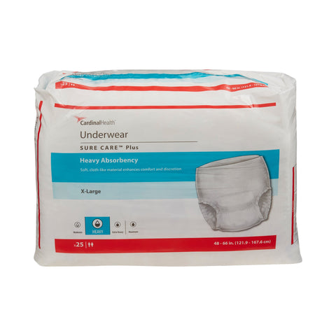 Absorbent Underwear Sure Care™ Plus Pull On with Tear Away Seams Adult X-Large Unisex Disposable Heavy Absorbency #1625R