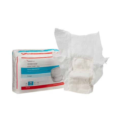 Absorbent Underwear Sure Care™ Plus Pull On with Tear Away Seams Adult X-Large Unisex Disposable Heavy Absorbency #1625R