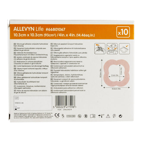Smith & Nephew Foam Dressing Allevyn Life 4 X 4 Inch With Border Film Backing Silicone Gel Adhesive Quadrilobe Sterile #66801067