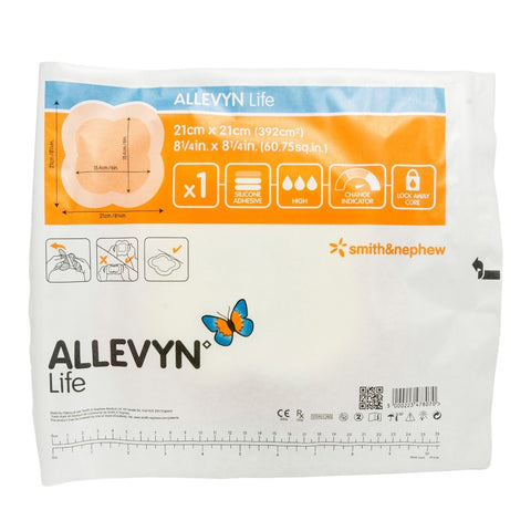 Smith & Nephew Foam Dressing Allevyn Life 8-1/4 X 8-1/4 Inch With Border Film Backing Silicone Gel Adhesive Quadrilobe Sterile #66801070