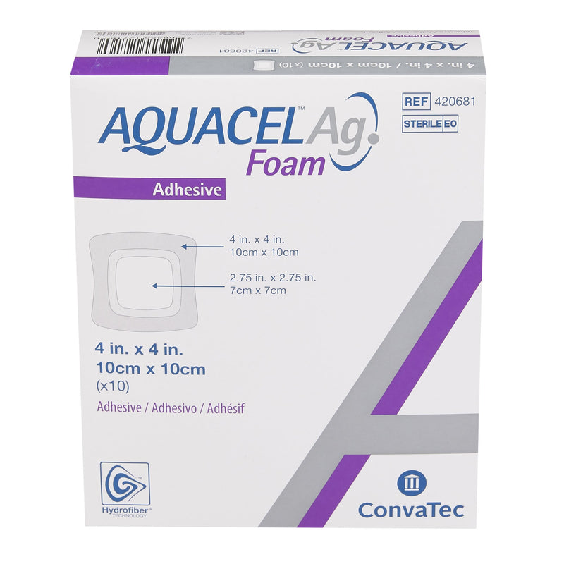 Convec Silver Foam Dressing Aquacel® Ag 4 X 4 Inch Square Sterile#420681