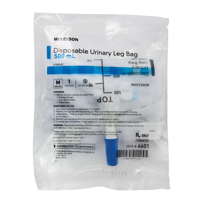 McKesson Urinary Leg Bag Anti-Reflux Valve Sterile 500 mL Vinyl #4601
