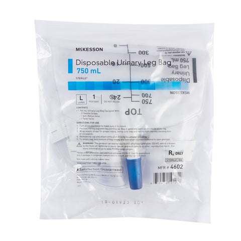 McKesson Urinary Leg Bag Anti-Reflux Valve Sterile 750 mL Vinyl #4602