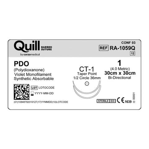 Absorbable Quill Barbed Suture with Needle Quill™ Polydioxanone CT-1 1/2 Circle Taper Point Needle Size 1 Barbed Monofilament #RA-1059Q