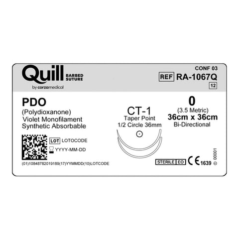 Absorbable Quill Barbed Suture with Needle Quill™ Polydioxanone CT-1 1/2 Circle Taper Point Needle Size 0 Barbed Monofilament #RA-1067Q