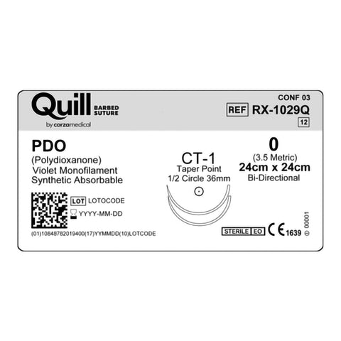Absorbable Quill Barbed Suture with Needle Quill™ Polydioxanone CT-1 1/2 Circle Taper Point Needle Size 0 Barbed Monofilament #RX-1029Q