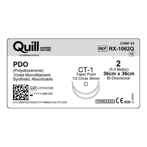 Absorbable Quill Barbed Suture with Needle Quill™ Polydioxanone CT-1 1/2 Circle Taper Point Needle Size 2 Barbed Monofilament #RX-1062Q