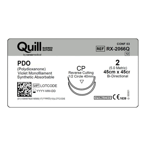 Absorbable Quill Barbed Suture with Needle Quill™ Polydioxanone CP 1/2 Circle Reverse Cutting Needle Size 2 Barbed Monofilament #RX-2066Q