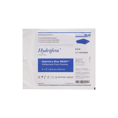 BSN Medical Antibacterial Foam Dressing Hydrofera BLUE® READY 8 X 8 Inch Without Border Without Film Backing Nonadhesive Square Sterile #HBRS8820